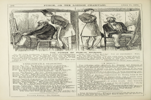 Altes Buchcover mit einem Mann in einem Anzug sitzend in einem Stuhl und einer Frau danebenstehend, beide mit ernsten Gesichtern, betitelt "Die Macht der öffentlichen Meinung".