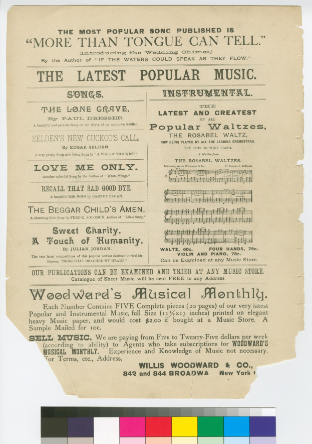 Ein Blatt Papier mit dem Text "Der meist veröffentlichte Song ist mehr als die Zunge sagen kann" und Farbmustern unten.