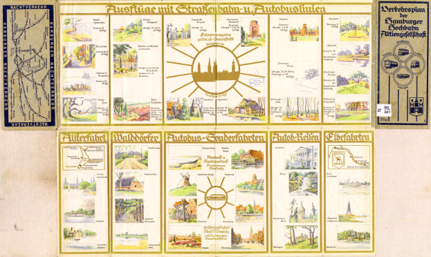 Ein altes Buch mit einer Deutschlandkarte auf dem Cover, begleitet von Bildern und Text.