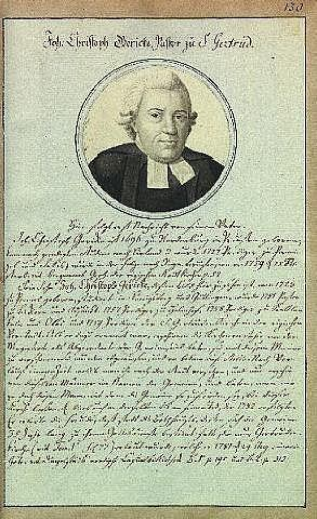 Schwarz-weißes Porträt von Johann Wolfgang von Goethe in einer schwarzen Robe auf einem alten Dokument aus dem Jahr 1789.