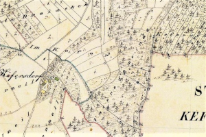 Detailierte alte Karte von Kefendorf mit Straßen, Gebäuden, Sehenswürdigkeiten und zusätzlichem Stadtinformationen.