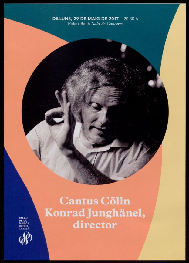 Cantus Colln und Konrad Junghänel, der Konzertdirektor, sind auf einem Plakat mit Veranstaltungseinzelheiten zu sehen.