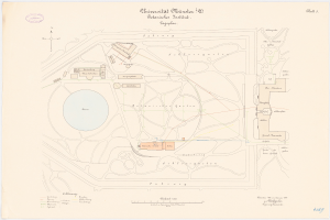 Eine detaillierte Karte von Berlin, Deutschland, mit der Universität Münster in der Mitte, die Gebäude, Straßen und andere Merkmale sowie Text mit Informationen zur Größe, Lage und Ausstattung der Universität zeigt.