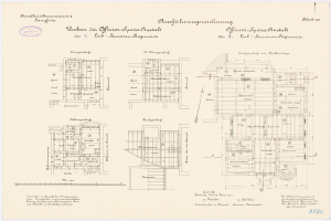Ein detaillierter Grundrissplan des ehemaligen Bundeskanzleramts, der den Aufbau des Gebäudes mit verschiedenen Räumen und Textanmerkungen zeigt.