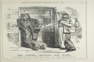 Zwei Männer stehen sich gegenüber vor einer Tür, einer hält die Hand des anderen, mit entschlossenen Gesichtern und dem Text "Der Schlag - Hart treffen" unten.