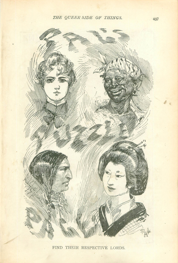 Ein altes Buchcover mit einer Zeichnung von vier Frauenköpfen und der Aufschrift "Die queere Seite der Dinge".