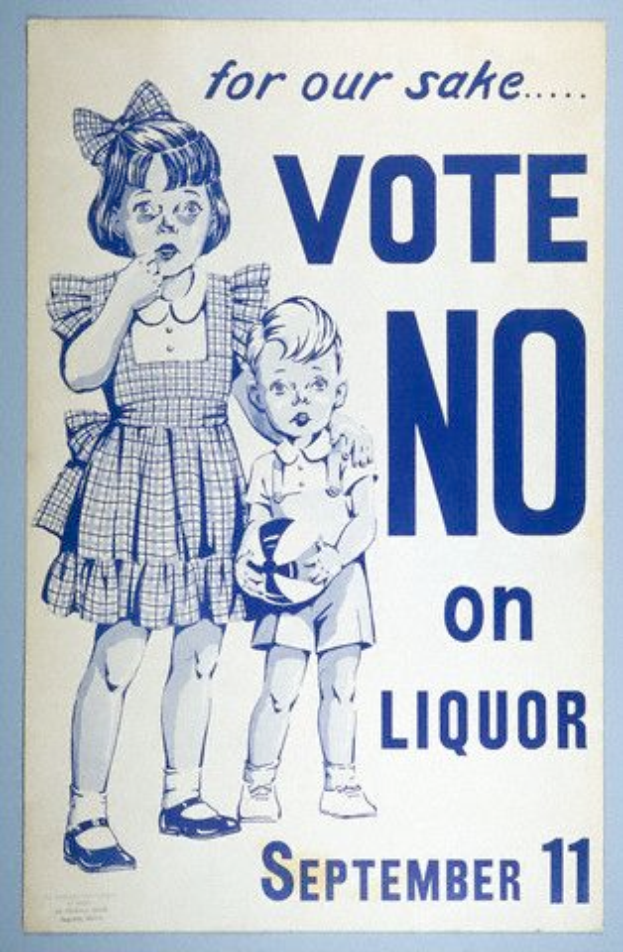 Ein Plakat an einer Wand mit zwei Kindern nebeneinanderstehend, eines hält einen Ball in der Hand, und der Text 'Stimme gegen Alkohol' in fetter, schwarzer Schrift.